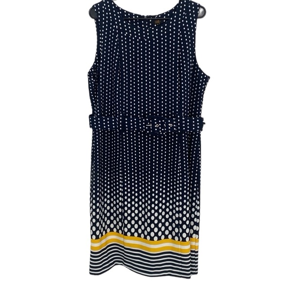 I LE Dresses & Skirts - ILE NY Sleeveless Navy Yellow Polkadot Belted Dress